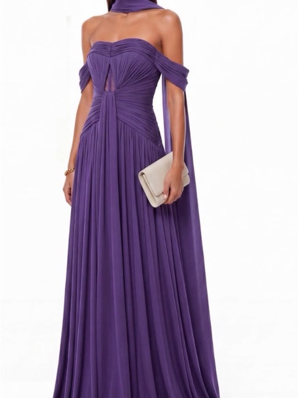 Off-Shoulder Pleated Purple Evening Gown